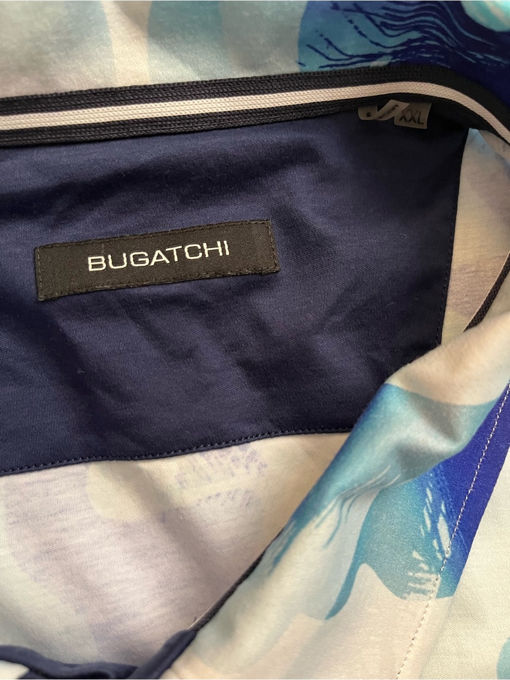Bugatchi Men’s XXL Short Sleeve Navy and Sky Blue Tropical Polo - Picture 3 of 8